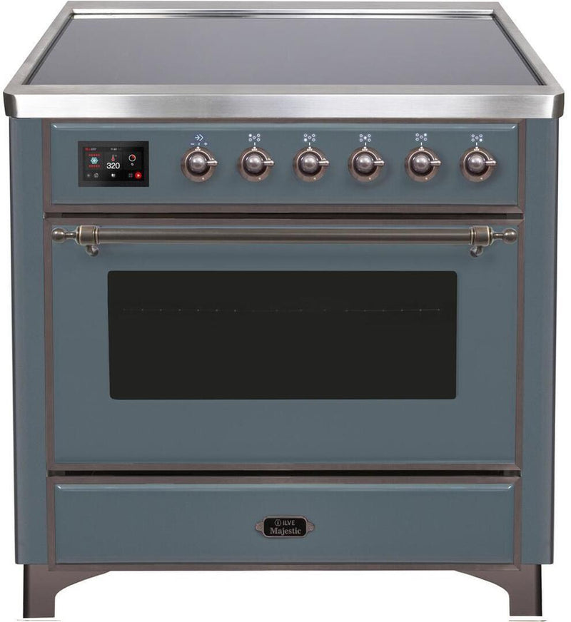 ILVE 36" Majestic II Series Freestanding Electric Single Windowed Oven Range with 5 Elements in Blue Grey with Bronze Trim (UMI09NS3BGB)