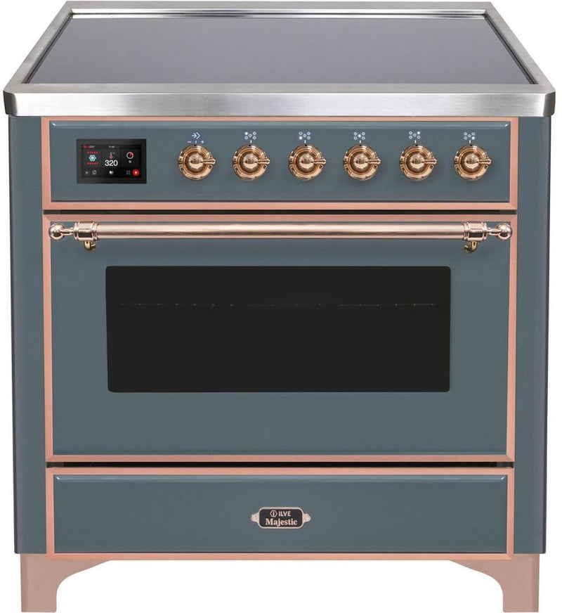 ILVE 36" Majestic II Series Freestanding Electric Single Windowed Oven Range with 5 Elements in Blue Grey with Copper Trim (UMI09NS3BGP)