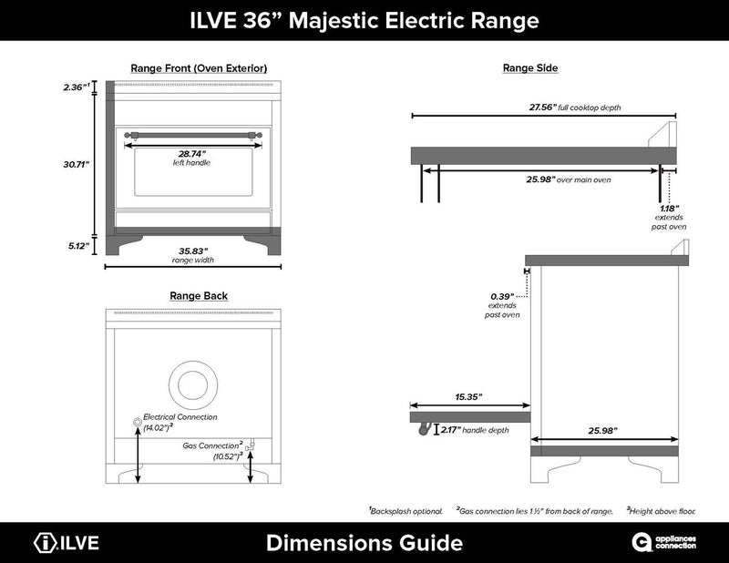 ILVE 36" Majestic II induction Range with 5 Elements - 3.5 cu. ft. Oven - Brass Trim in Antique White (UMI09NS3AWG)