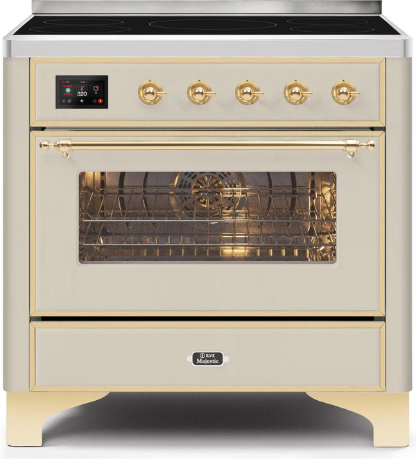 ILVE 36" Majestic II induction Range with 5 Elements - 3.5 cu. ft. Oven - Brass Trim in Antique White (UMI09NS3AWG)