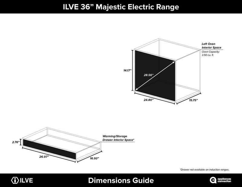 ILVE 36" Majestic II induction Range with 5 Elements - 3.5 cu. ft. Oven - Brass Trim in Custom RAL Color (UMI09NS3RALG)