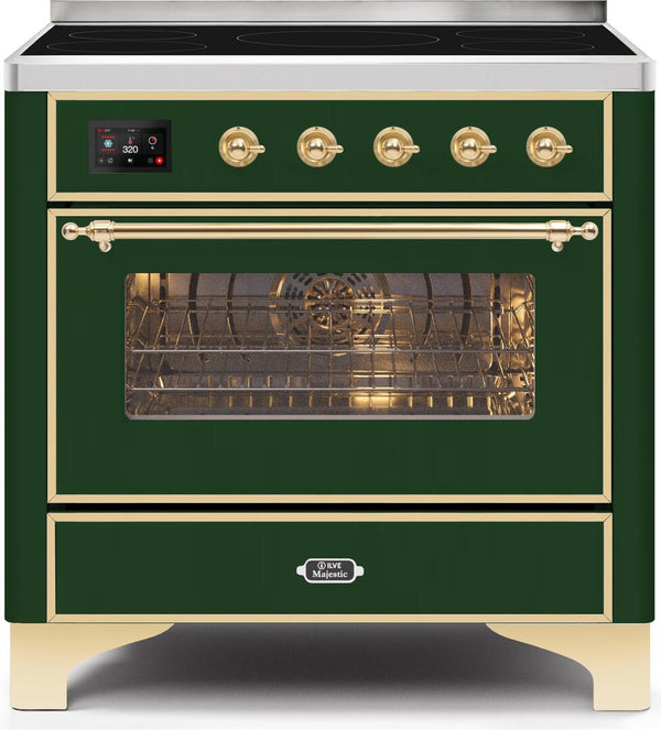 ILVE 36" Majestic II induction Range with 5 Elements - 3.5 cu. ft. Oven - Brass Trim in Emerald Green (UMI09NS3EGG)