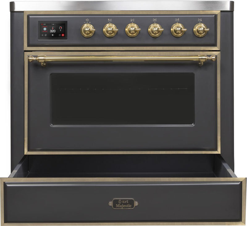 ILVE 36" Majestic II induction Range with 5 Elements - 3.5 cu. ft. Oven - Brass Trim in Matte Graphite (UMI09NS3MGG)