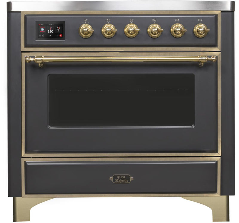 ILVE 36" Majestic II induction Range with 5 Elements - 3.5 cu. ft. Oven - Brass Trim in Matte Graphite (UMI09NS3MGG)