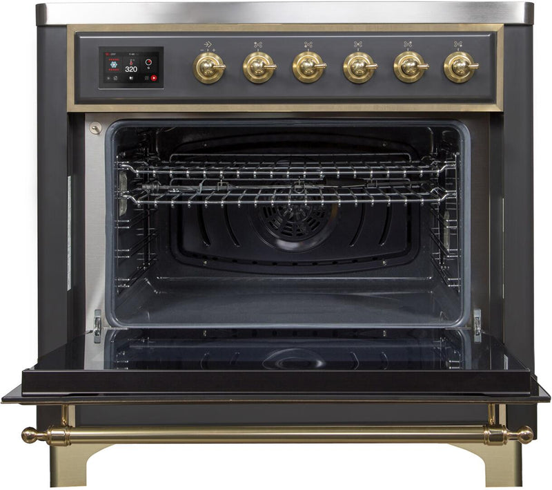 ILVE 36" Majestic II induction Range with 5 Elements - 3.5 cu. ft. Oven - Brass Trim in Matte Graphite (UMI09NS3MGG)