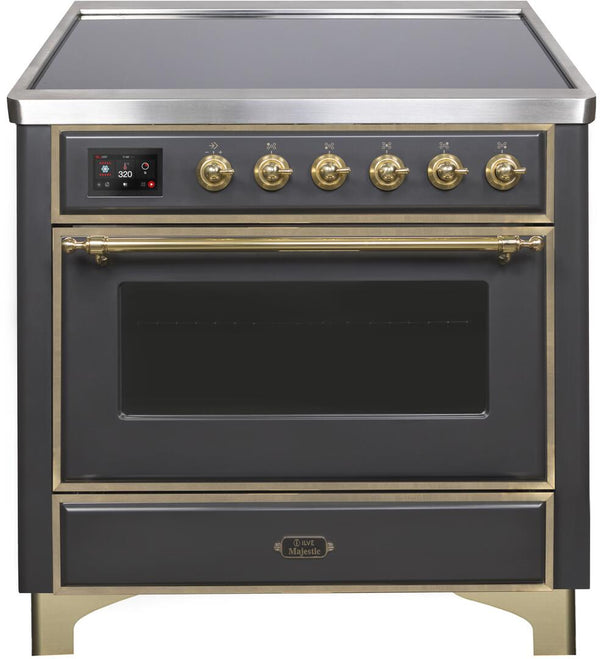 ILVE 36" Majestic II induction Range with 5 Elements - 3.5 cu. ft. Oven - Brass Trim in Matte Graphite (UMI09NS3MGG)