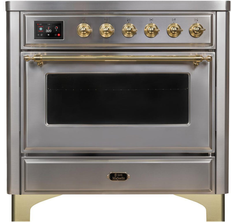 ILVE 36" Majestic II induction Range with 5 Elements - 3.5 cu. ft. Oven - Brass Trim in Stainless Steel (UMI09NS3SSG)