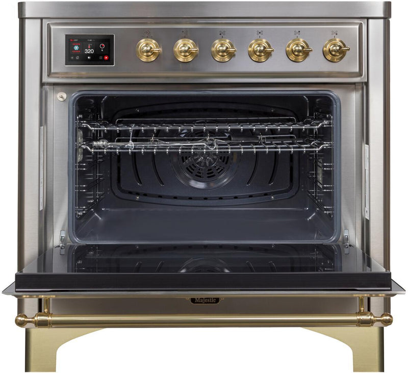 ILVE 36" Majestic II induction Range with 5 Elements - 3.5 cu. ft. Oven - Brass Trim in Stainless Steel (UMI09NS3SSG)