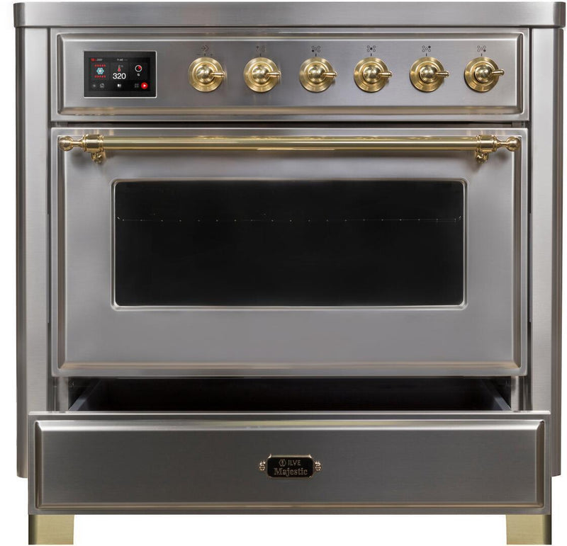 ILVE 36" Majestic II induction Range with 5 Elements - 3.5 cu. ft. Oven - Brass Trim in Stainless Steel (UMI09NS3SSG)