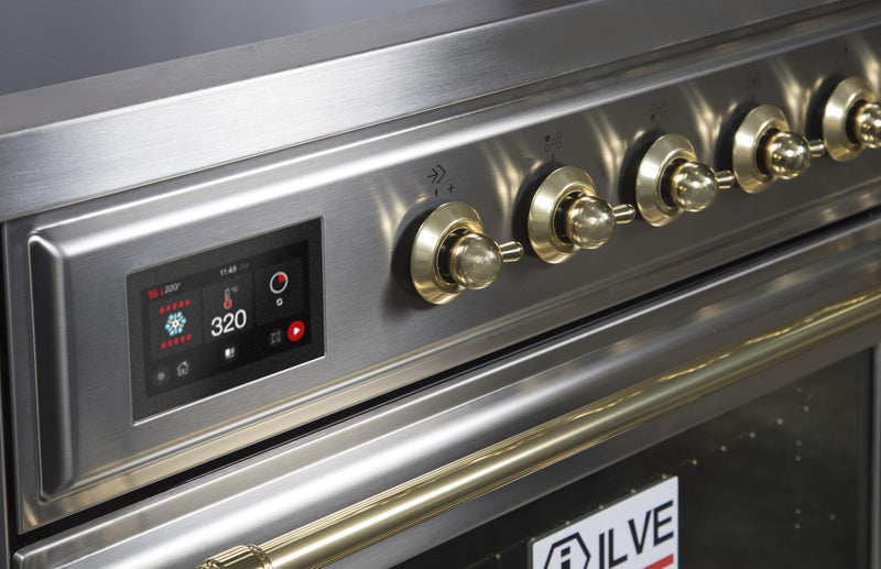 ILVE 36" Majestic II induction Range with 5 Elements - 3.5 cu. ft. Oven - Brass Trim in Stainless Steel (UMI09NS3SSG)