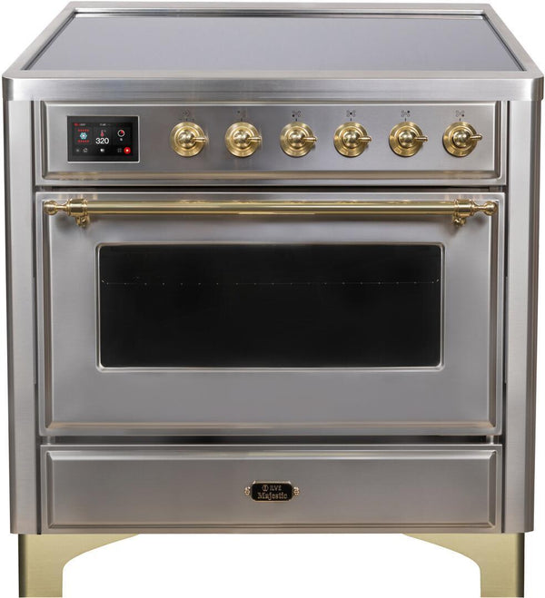 ILVE 36" Majestic II induction Range with 5 Elements - 3.5 cu. ft. Oven - Brass Trim in Stainless Steel (UMI09NS3SSG)