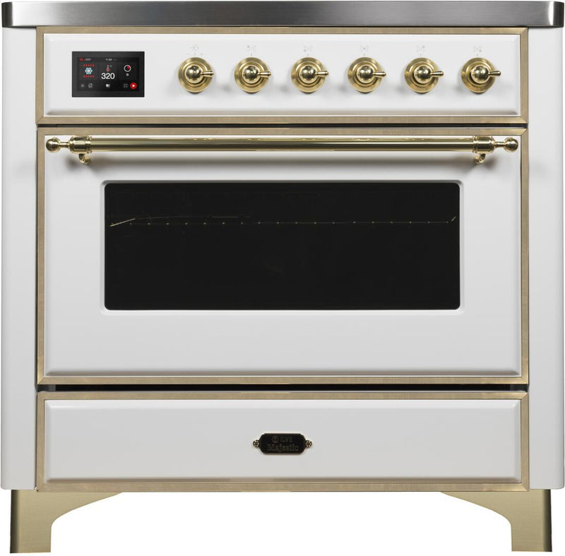 ILVE 36" Majestic II induction Range with 5 Elements - 3.5 cu. ft. Oven - Brass Trim in White (UMI09NS3WHG)