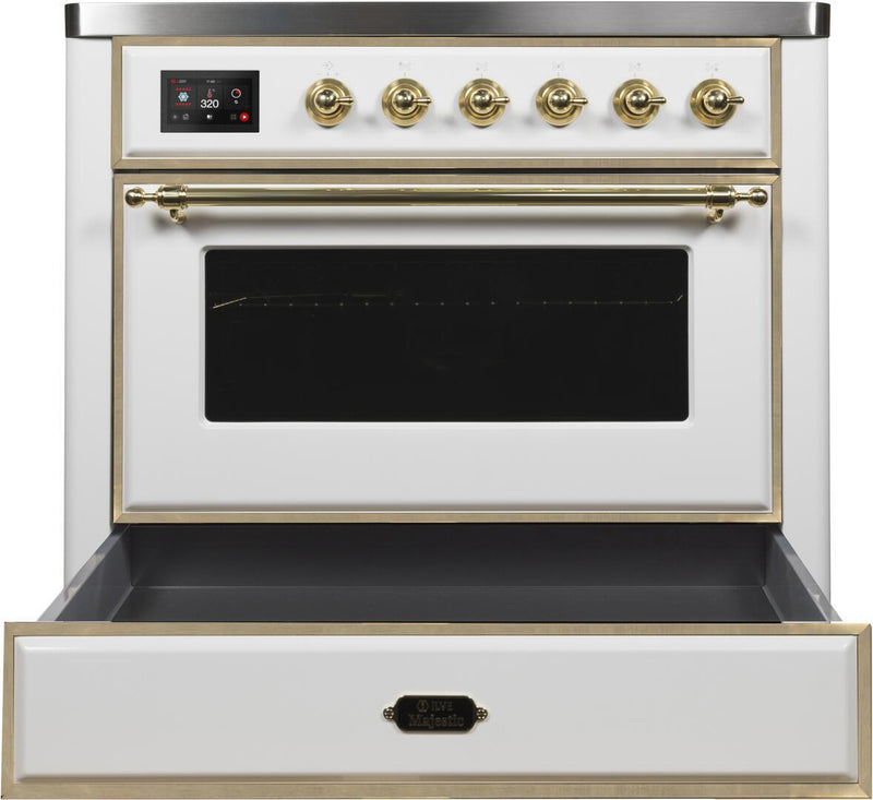 ILVE 36" Majestic II induction Range with 5 Elements - 3.5 cu. ft. Oven - Brass Trim in White (UMI09NS3WHG)