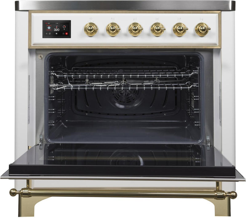 ILVE 36" Majestic II induction Range with 5 Elements - 3.5 cu. ft. Oven - Brass Trim in White (UMI09NS3WHG)