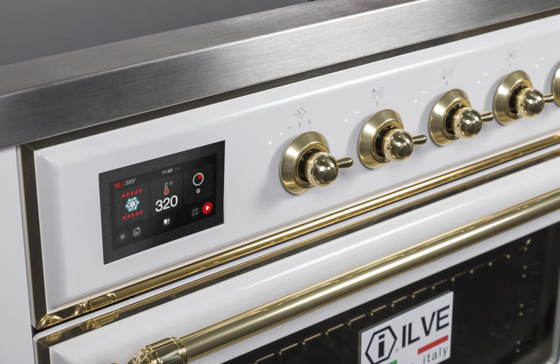 ILVE 36" Majestic II induction Range with 5 Elements - 3.5 cu. ft. Oven - Brass Trim in White (UMI09NS3WHG)