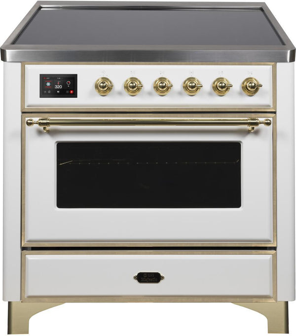 ILVE 36" Majestic II induction Range with 5 Elements - 3.5 cu. ft. Oven - Brass Trim in White (UMI09NS3WHG)