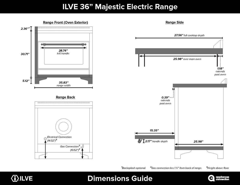 ILVE 36" Majestic II induction Range with 5 Elements - 3.5 cu. ft. Oven - Bronze Trim - Custom RAL Color (UMI09NS3RALB)