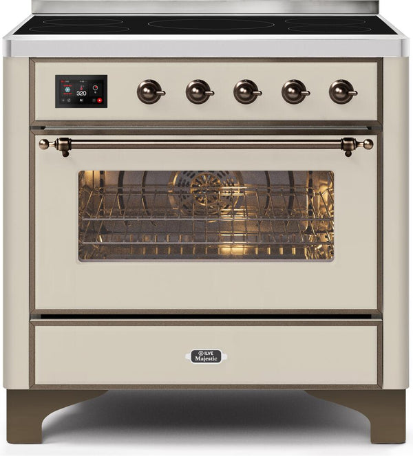 ILVE 36" Majestic II induction Range with 5 Elements - 3.5 cu. ft. Oven - Bronze Trim in Antique White (UMI09NS3AWB)