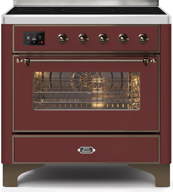 ILVE 36" Majestic II induction Range with 5 Elements - 3.5 cu. ft. Oven - Bronze Trim in Burgundy (UMI09NS3BUB)