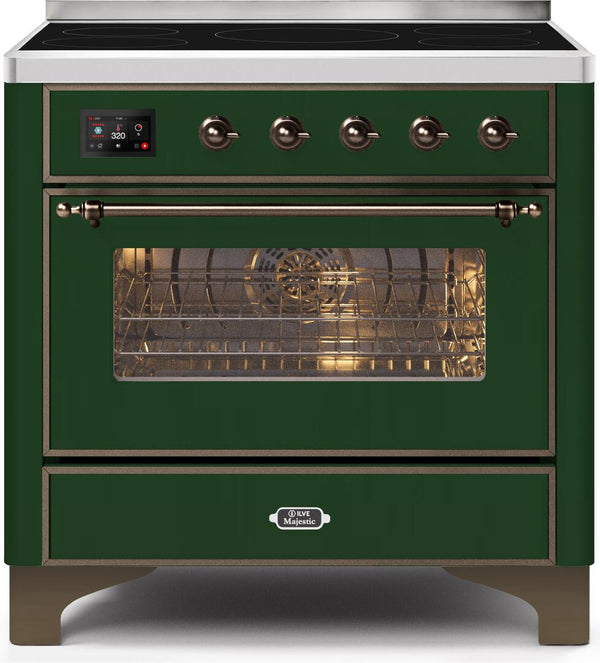 ILVE 36" Majestic II induction Range with 5 Elements - 3.5 cu. ft. Oven - Bronze Trim in Emerald Green (UMI09NS3EGB)