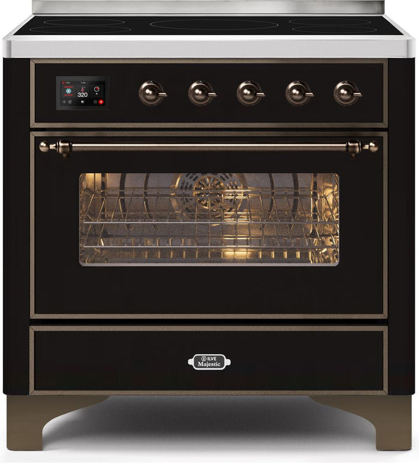ILVE 36" Majestic II induction Range with 5 Elements - 3.5 cu. ft. Oven - Bronze Trim in Glossy Black (UMI09NS3BKB)