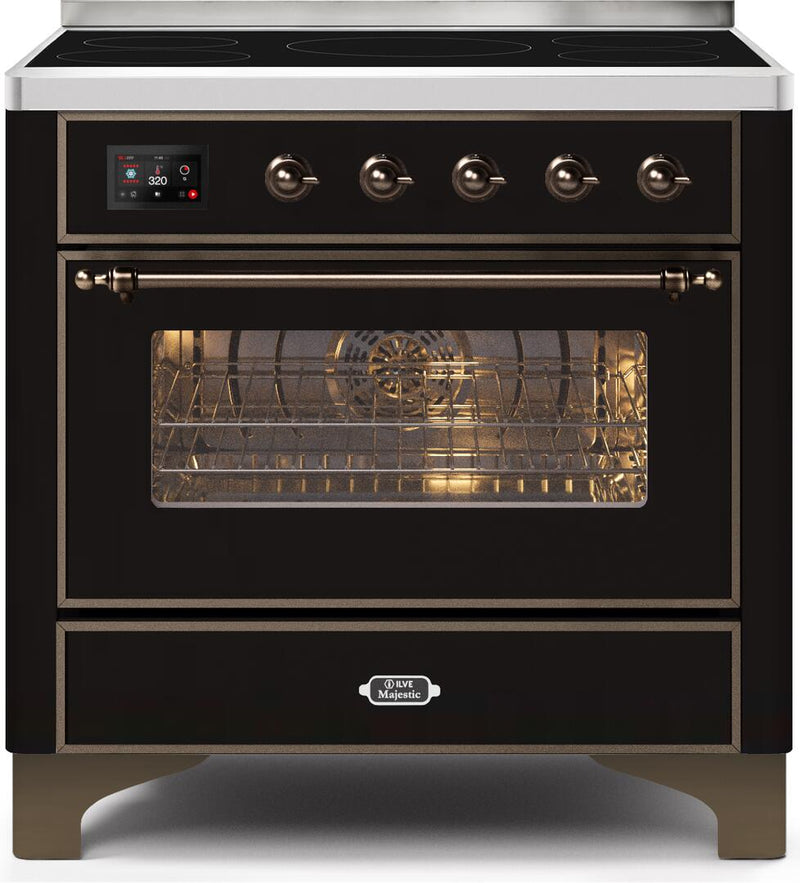 ILVE 36" Majestic II induction Range with 5 Elements - 3.5 cu. ft. Oven - Bronze Trim in Glossy Black (UMI09NS3BKB)