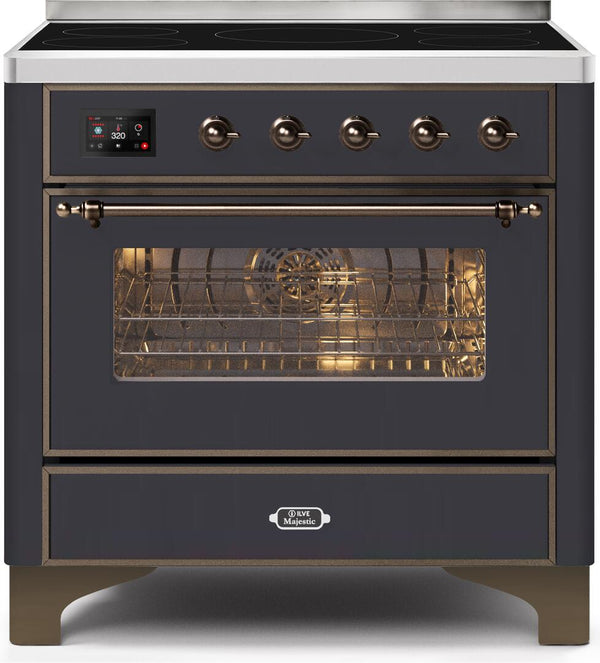 ILVE 36" Majestic II induction Range with 5 Elements - 3.5 cu. ft. Oven - Bronze Trim in Matte Graphite (UMI09NS3MGB)