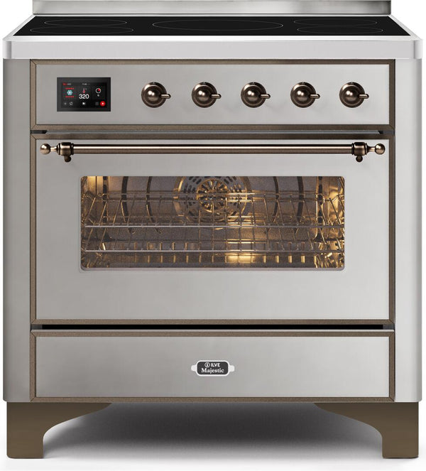 ILVE 36" Majestic II induction Range with 5 Elements - 3.5 cu. ft. Oven - Bronze Trim in Stainless Steel (UMI09NS3SSB)