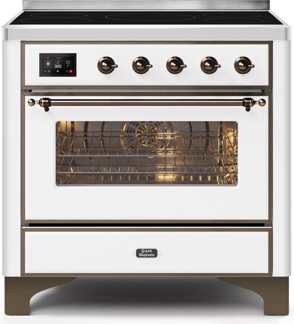 ILVE 36" Majestic II induction Range with 5 Elements - 3.5 cu. ft. Oven - Bronze Trim in White (UMI09NS3WHB)