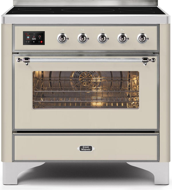 ILVE 36" Majestic II induction Range with 5 Elements - 3.5 cu. ft. Oven - Chrome Trim in Antique White (UMI09NS3AWC)