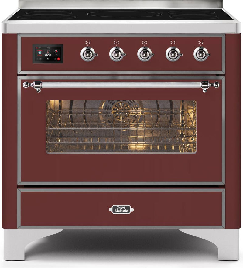 ILVE 36" Majestic II induction Range with 5 Elements - 3.5 cu. ft. Oven - Chrome Trim in Burgundy (UMI09NS3BUC)