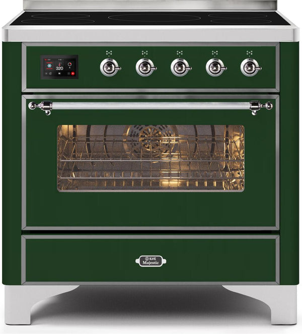 ILVE 36" Majestic II induction Range with 5 Elements - 3.5 cu. ft. Oven - Chrome Trim in Emerald Green (UMI09NS3EGC)
