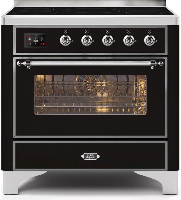ILVE 36" Majestic II induction Range with 5 Elements - 3.5 cu. ft. Oven - Chrome Trim in Glossy Black (UMI09NS3BKC)