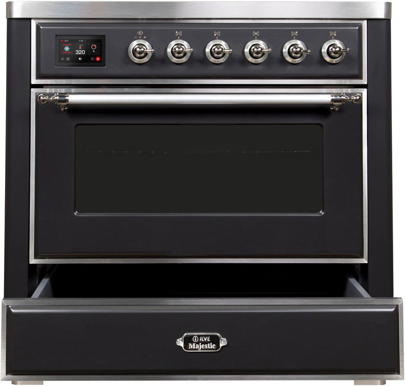 ILVE 36" Majestic II induction Range with 5 Elements - 3.5 cu. ft. Oven - Chrome Trim in Matte Graphite (UMI09NS3MGC)