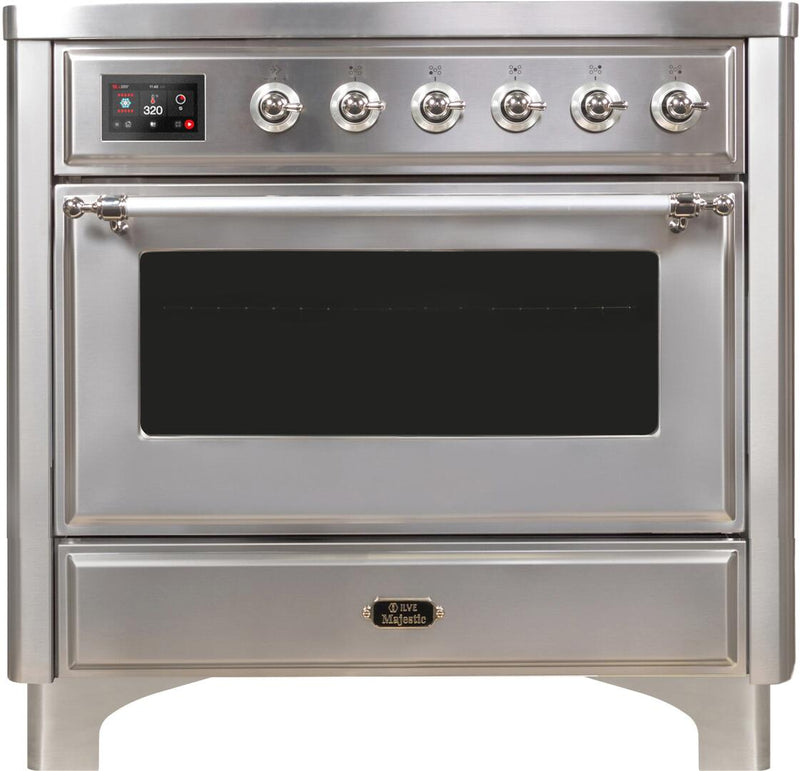 ILVE 36" Majestic II induction Range with 5 Elements - 3.5 cu. ft. Oven - Chrome Trim in Stainless Steel (UMI09NS3SSC)