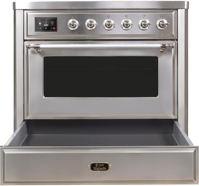 ILVE 36" Majestic II induction Range with 5 Elements - 3.5 cu. ft. Oven - Chrome Trim in Stainless Steel (UMI09NS3SSC)