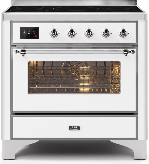 ILVE 36" Majestic II induction Range with 5 Elements - 3.5 cu. ft. Oven - Chrome Trim in White (UMI09NS3WHC)
