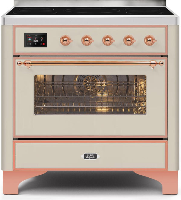 ILVE 36" Majestic II induction Range with 5 Elements - 3.5 cu. ft. Oven - Copper Trim in Antique White (UMI09NS3AWP)