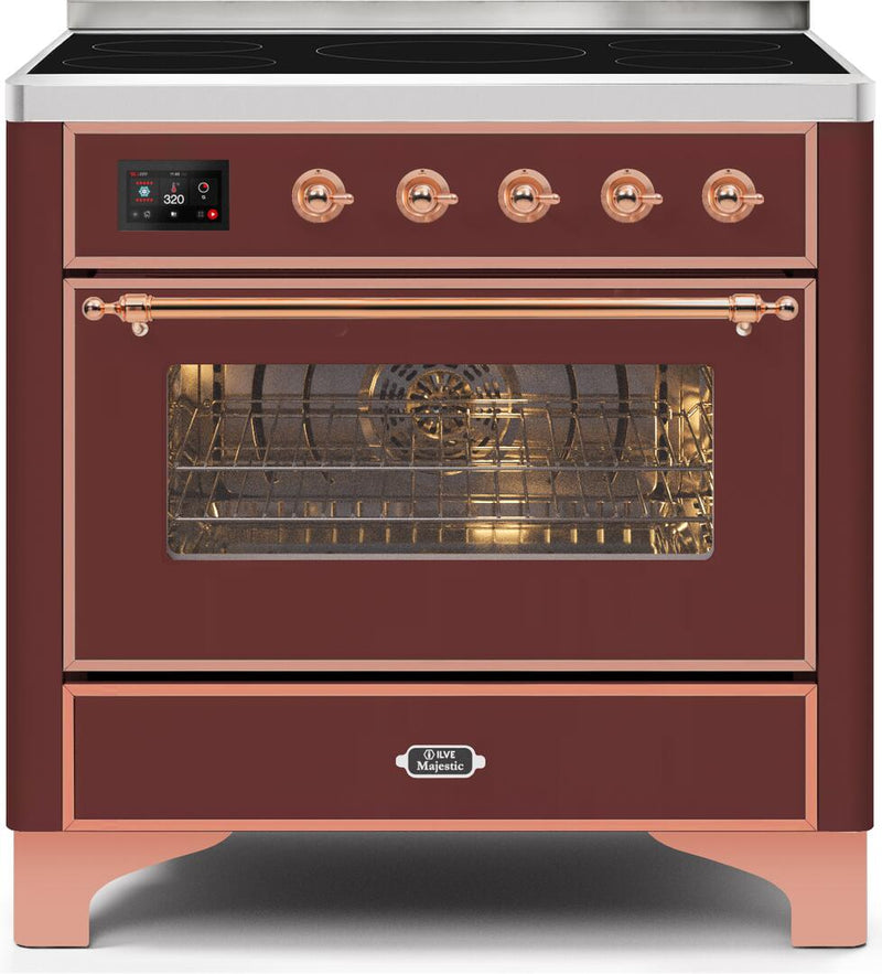 ILVE 36" Majestic II induction Range with 5 Elements - 3.5 cu. ft. Oven - Copper Trim in Burgundy (UMI09NS3BUP)