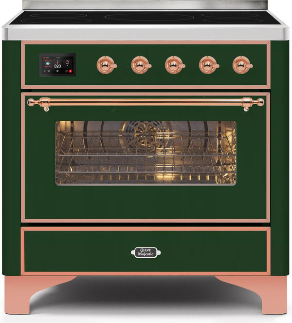 ILVE 36" Majestic II induction Range with 5 Elements - 3.5 cu. ft. Oven - Copper Trim in Emerald Green (UMI09NS3EGP)