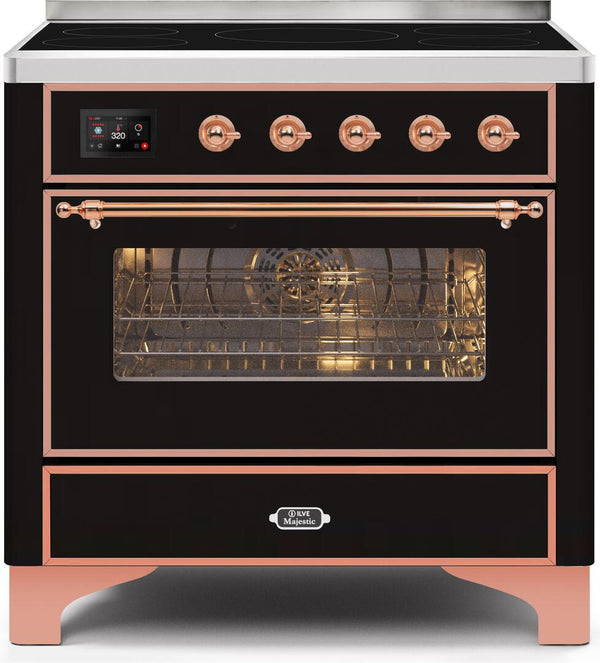 ILVE 36" Majestic II induction Range with 5 Elements - 3.5 cu. ft. Oven - Copper Trim in Glossy Black (UMI09NS3BKP)