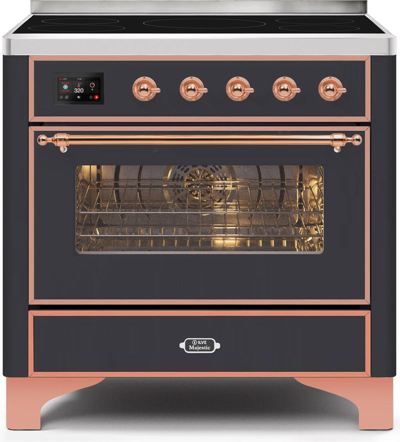 ILVE 36" Majestic II induction Range with 5 Elements - 3.5 cu. ft. Oven - Copper Trim in Matte Graphite (UMI09NS3MGP)