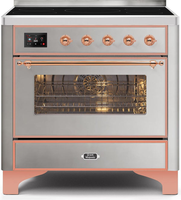 ILVE 36" Majestic II induction Range with 5 Elements - 3.5 cu. ft. Oven - Copper Trim in Stainless Steel (UMI09NS3SSP)