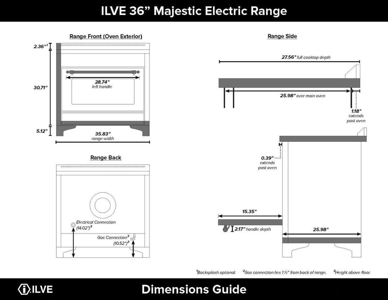 ILVE 36" Majestic II induction Range with 5 Elements - 3.5 cu. ft. Oven - Solid Door - Antique White with Brass Trim (UMI09QNS3AWG)