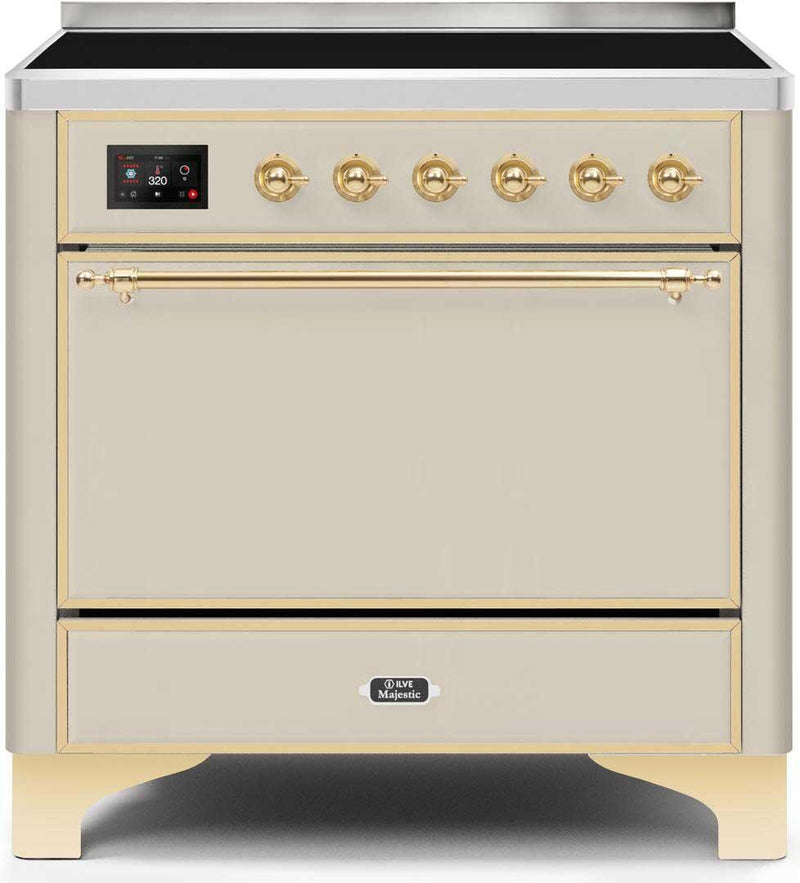 ILVE 36" Majestic II induction Range with 5 Elements - 3.5 cu. ft. Oven - Solid Door - Antique White with Brass Trim (UMI09QNS3AWG)