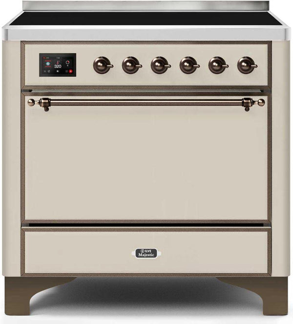 ILVE 36" Majestic II induction Range with 5 Elements - 3.5 cu. ft. Oven - Solid Door - Antique White with Bronze Trim (UMI09QNS3AWB)