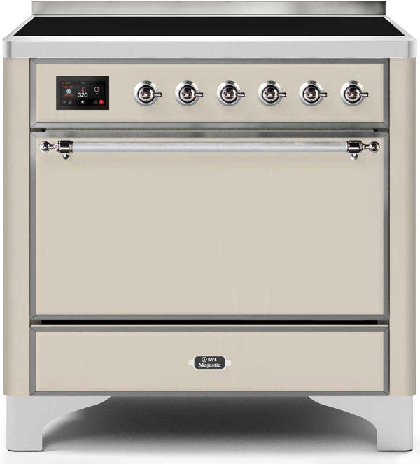 ILVE 36" Majestic II induction Range with 5 Elements - 3.5 cu. ft. Oven - Solid Door - Antique White with Chrome Trim (UMI09QNS3AWC)