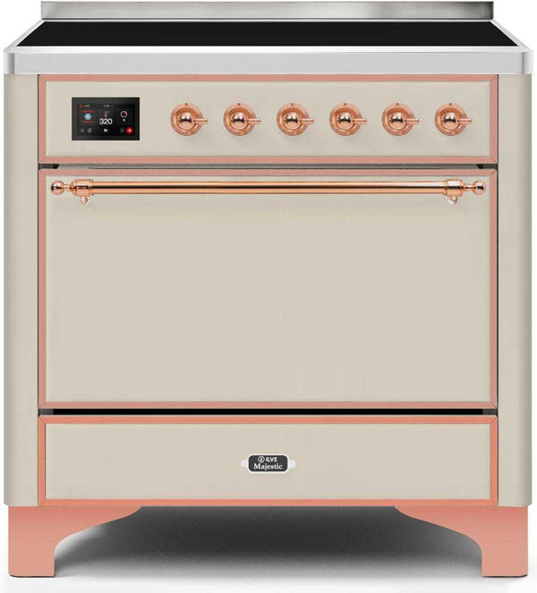 ILVE 36" Majestic II induction Range with 5 Elements - 3.5 cu. ft. Oven - Solid Door - Antique White with Copper Trim (UMI09QNS3AWP)