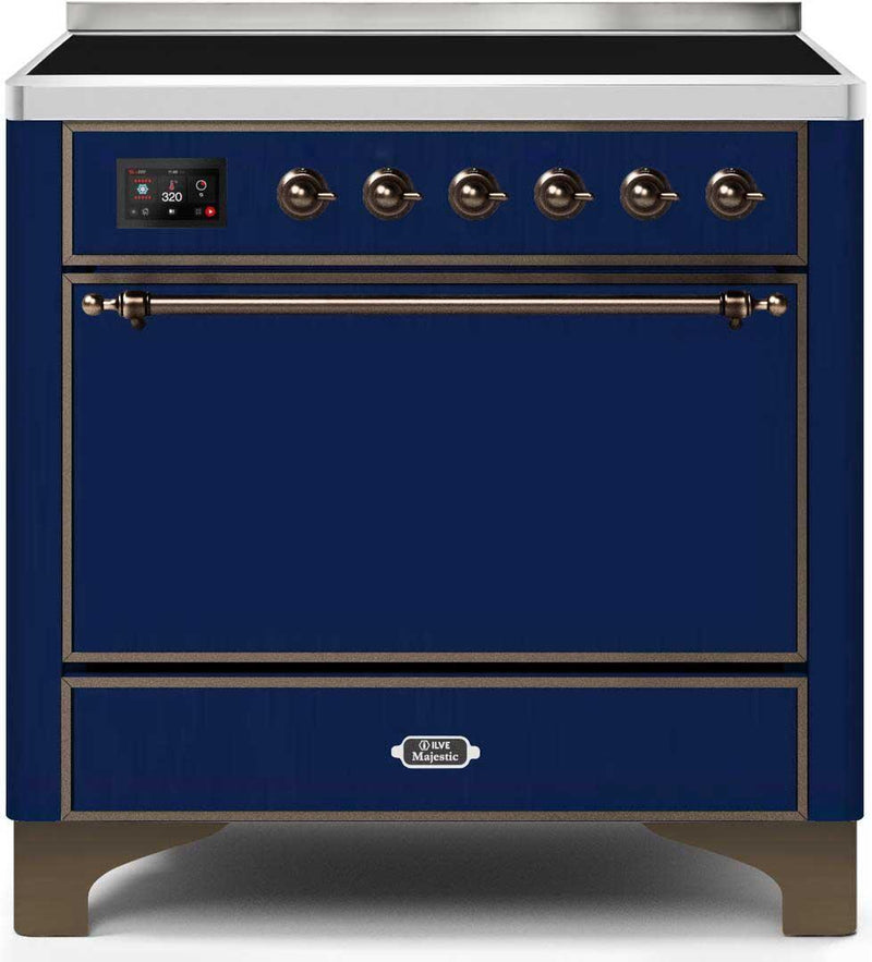 ILVE 36" Majestic II induction Range with 5 Elements - 3.5 cu. ft. Oven - Solid Door - Blue with Bronze Trim (UMI09QNS3MBB)