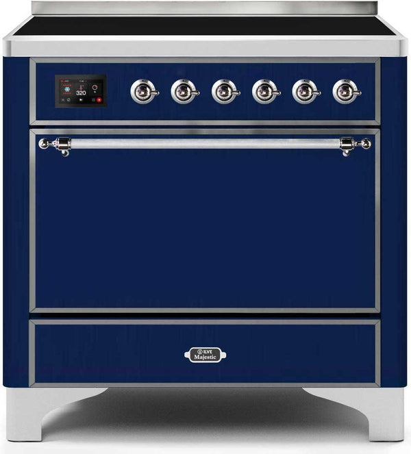 ILVE 36" Majestic II induction Range with 5 Elements - 3.5 cu. ft. Oven - Solid Door - Blue with Chrome Trim (UMI09QNS3MBC)